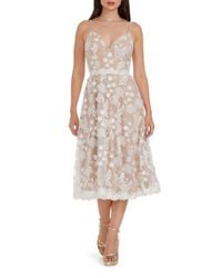 Dress the Population Audrey Spaghetti Strap Midi A-line 3d Floral Dress in  Pink | Lyst