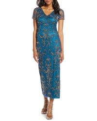 pisarro nights embellished mesh sheath dress
