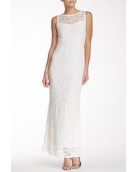 marina sleeveless illusion yoke lace gown