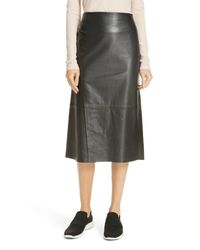Vince Leather Slit Skirt in Black - Lyst