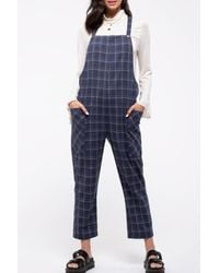 blue plaid overalls