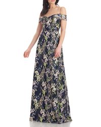JS Collections Francesca Embroidered Gown In Black Iris At Nordstrom Rack - Lyst