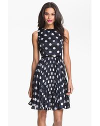 Adrianna Papell Burnout Polka Dot Fit & Flare Dress in Navy (Blue ... Adrianna Papell Burnout Polka Dot Fit & Flare Dress in Navy (Blue ...