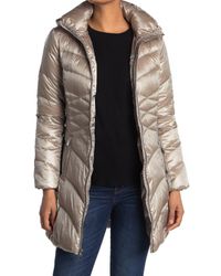 via spiga metallic hooded packable down coat