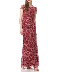 JS Collections Emarie Embroidered Lace Mermaid Gown In Scarlet At Nordstrom Rack | Lyst