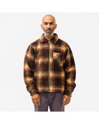 Stussy Shadow Plaid Sherpa Zip Shirt in Brown for Men | Lyst