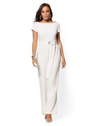 New York & Company White Belted Jumpsuit