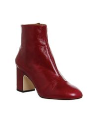 Office Leather Laughter Block Heel Ankle Boots in Red - Lyst