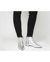 silver flat ankle boots