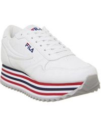 Fila Leather Orbit Zeppa White Stripe Sole Trainers - Lyst