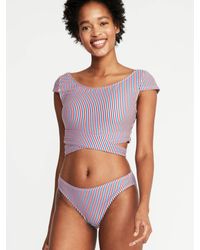 wrap back cap sleeve swim top