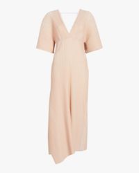 Yigal Azrouël Multicolor Origami Pleated Short Sleeve Long Dress