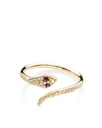 EF Collection | Yellow 14k Diamond Ruby Snake Ring | Lyst
