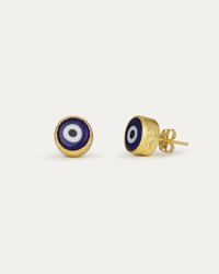 Ottoman Hands Nazar Navy Evil Eye Stud Earrings - Blue