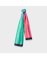 Paul Smith | Women's Green Silk And Cotton-blend Colour-block Stripe Scarf | Lyst