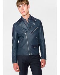 Paul Smith Men's Navy Leather And Suede Biker Jacket in Blue for Men | Lyst