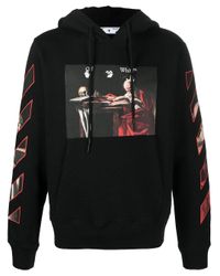 off white black and red hoodie