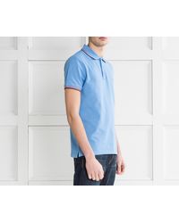 Moncler Cotton 3-button Polo With Striped Trim Sky Blue for Men - Lyst