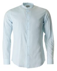 Dries Van Noten Blue Claver Fitted Grandad Collar Shirt for men
