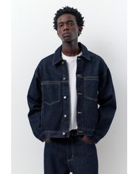 Veste Trucker Denim Sherpa Pull & Bear Homme - Taille L, Bleu, Doublure Polaire - Occasion TB