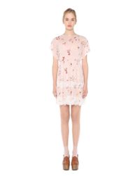 RED Valentino | Pink Lace Detailed Bouquet Print Silk Dress | Lyst