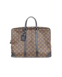 Louis Vuitton Canvas Porte Documents Voyage Hand Bag Briefcase M40225 Monogram Macassar in Brown ...