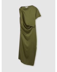 slim fit dress slacks Sage Green Satin Scoop Neck Dress With Sequin Applique And Lace Up Bac