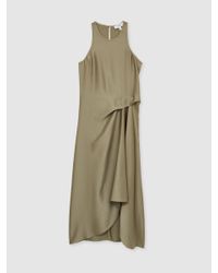 Reiss Eloise Drape-Neck Sleeveless Satin Mini Dress in Green | Lyst UK