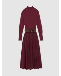 priya pleated belted midi dress Reiss Priya Pleated Belted Midi Dress, Navy/Cream
