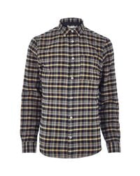 River Island Mustard Yellow Check Flannel Shirt for men