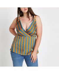 River Island Blue Plus Navy Stripe Eyelet Cami Top