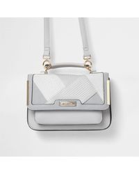 River Island Gray Light Grey Mixed Texture Mini Satchel Bag