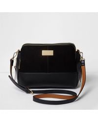 black triple compartment large cross body bag