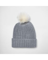 River Island Gray Grey Knit Bobble Hat