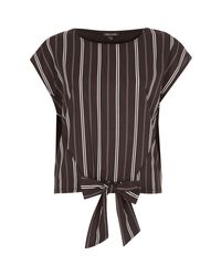 River Island Black Stripe Tie Front Top