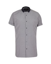 River Island Gray Navy Gingham Slim Fit Shirt for men