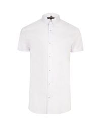 River Island White Muscle Fit Short Sleeve Shirt for men