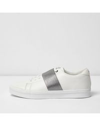 River Island White Elastic Front Lace Up Trainers for men
