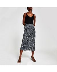River Island Gray Print Embellished Midi Skirt