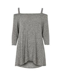 River Island Gray Grey Cold Shoulder Hanky Hem Knit Top