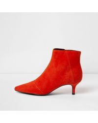 red ankle boots kitten heel