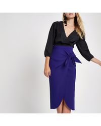 River Island Blue Twist Front Pencil Skirt