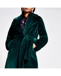 river island green fur coat