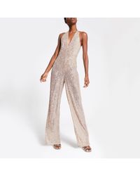 river island silver jumpsuit