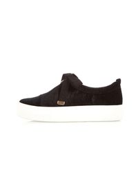 River Island Black Velvet Zip Front Platform Trainers