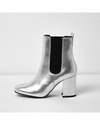 silver block heel boots