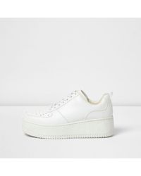 White Lace-up Platform Trainers - Lyst