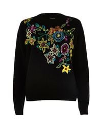 River Island Plus Black Knit Floral Embroidered Jumper
