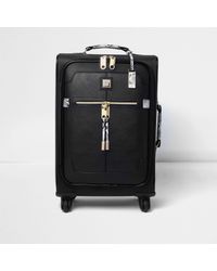 River Island Black Snake Print Wheelie Suitcase