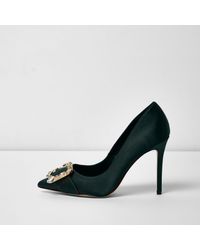River Island Dark Green Satin Buckle Court Shoes
